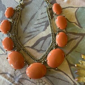 Orange Statement Necklace in Gold Metal